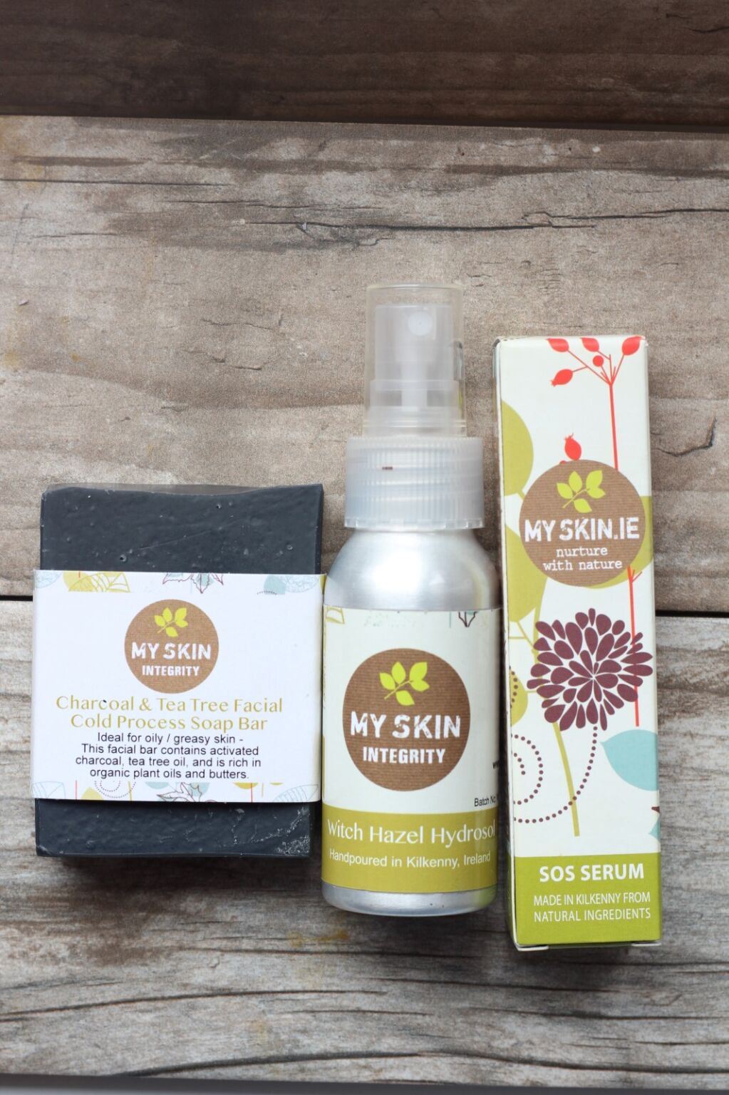 Teenage Skin Gift Pack: Charcoal & Tea Tree Facial Soap, Witch Hazel Hydrosol, SOS Serum