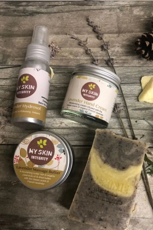 Lavender Gift Set: Lavender Hydrosol, Lavender Hand Cream, Lavender Massage Butter, Organic Lavender Soap